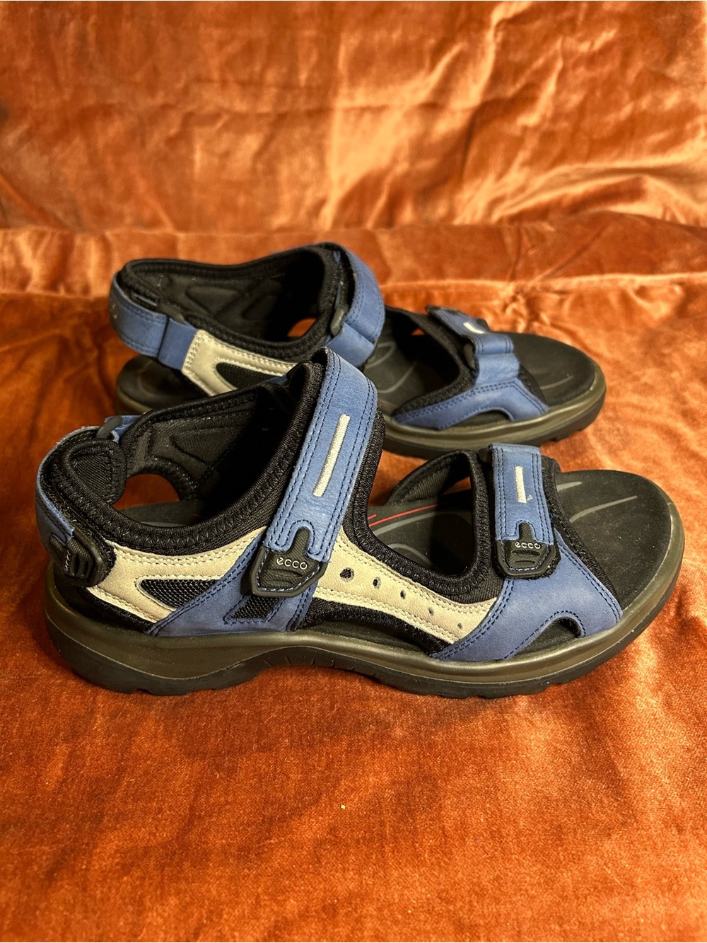 Ecco Womens Blue and Gray Sport Sandals with Adjustable Straps